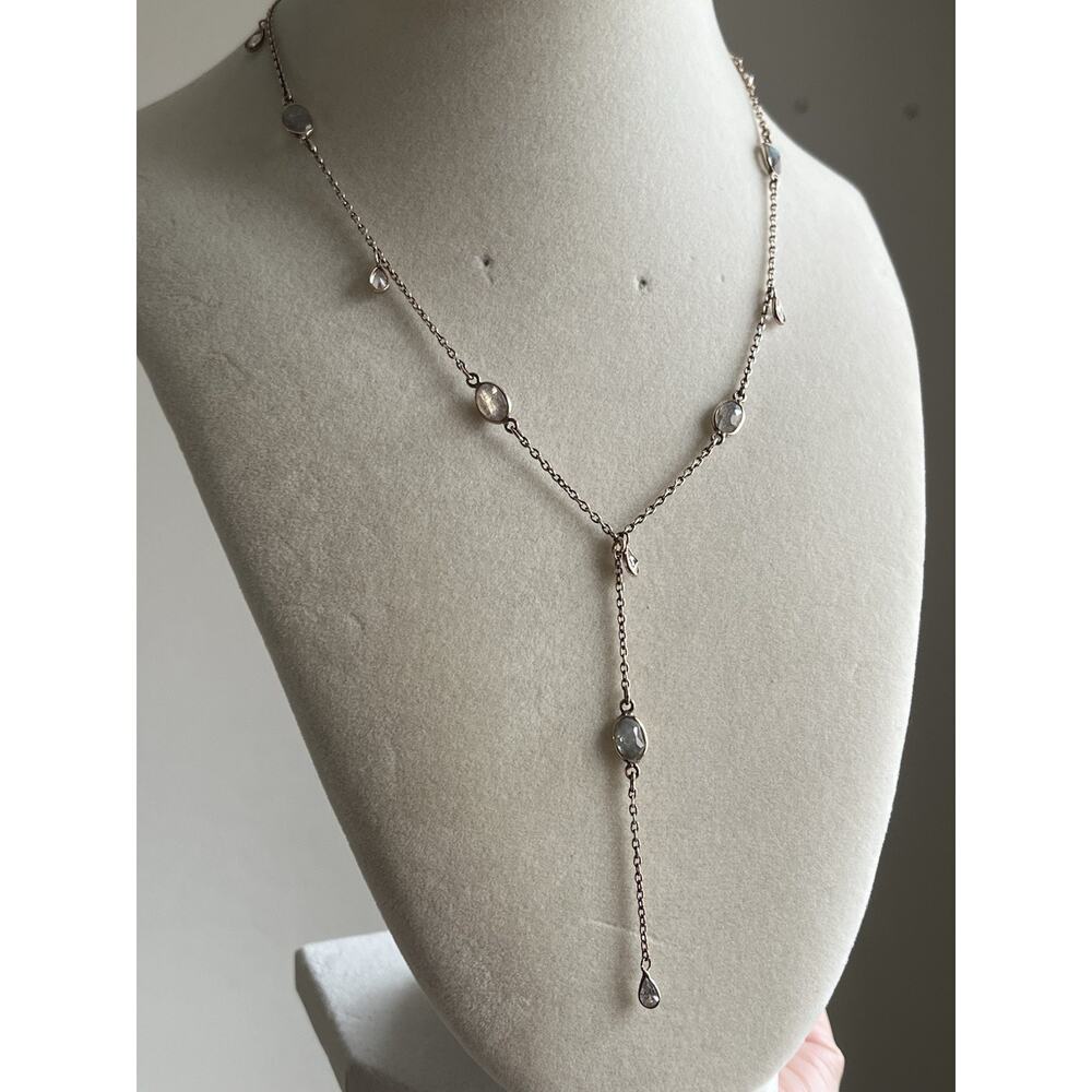 Y-Drop Faceted Labradorite & 1/20 14k gf Rose Gold Tone Necklace 20-24” Dainty